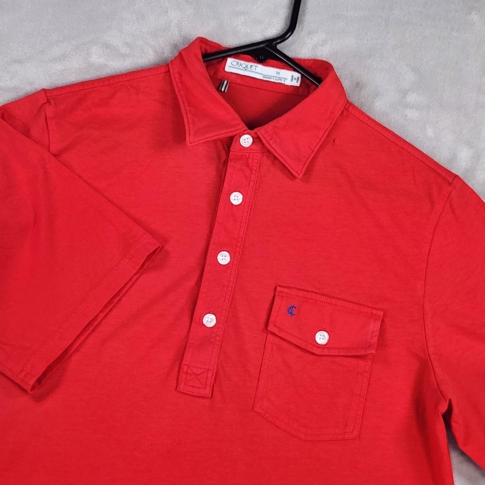 Criquet Polo Shirt Mens Medium Red Solid Organic Cotton Pocket Golf Jersey